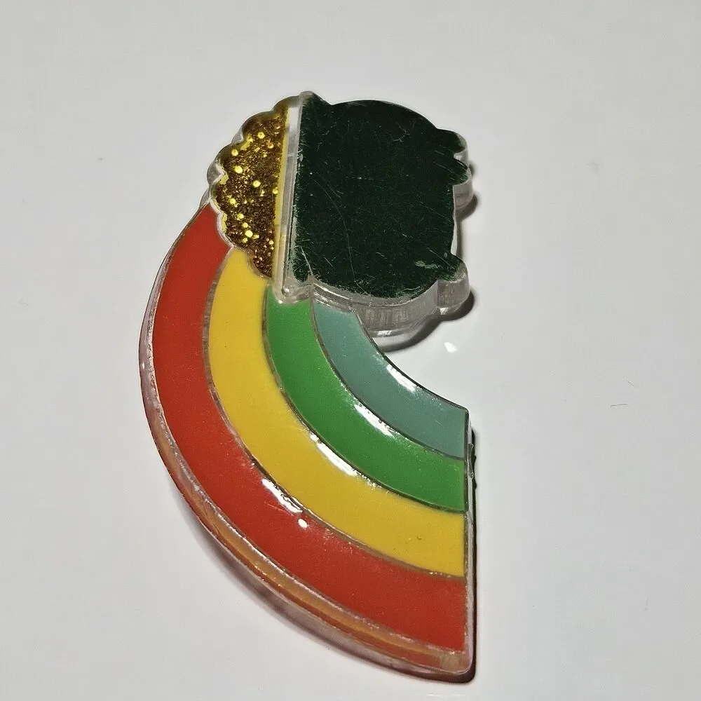 Pot Of Gold At End Of Rainbow Lapel Pin Plastic Size Vintage By Hallmark 1982